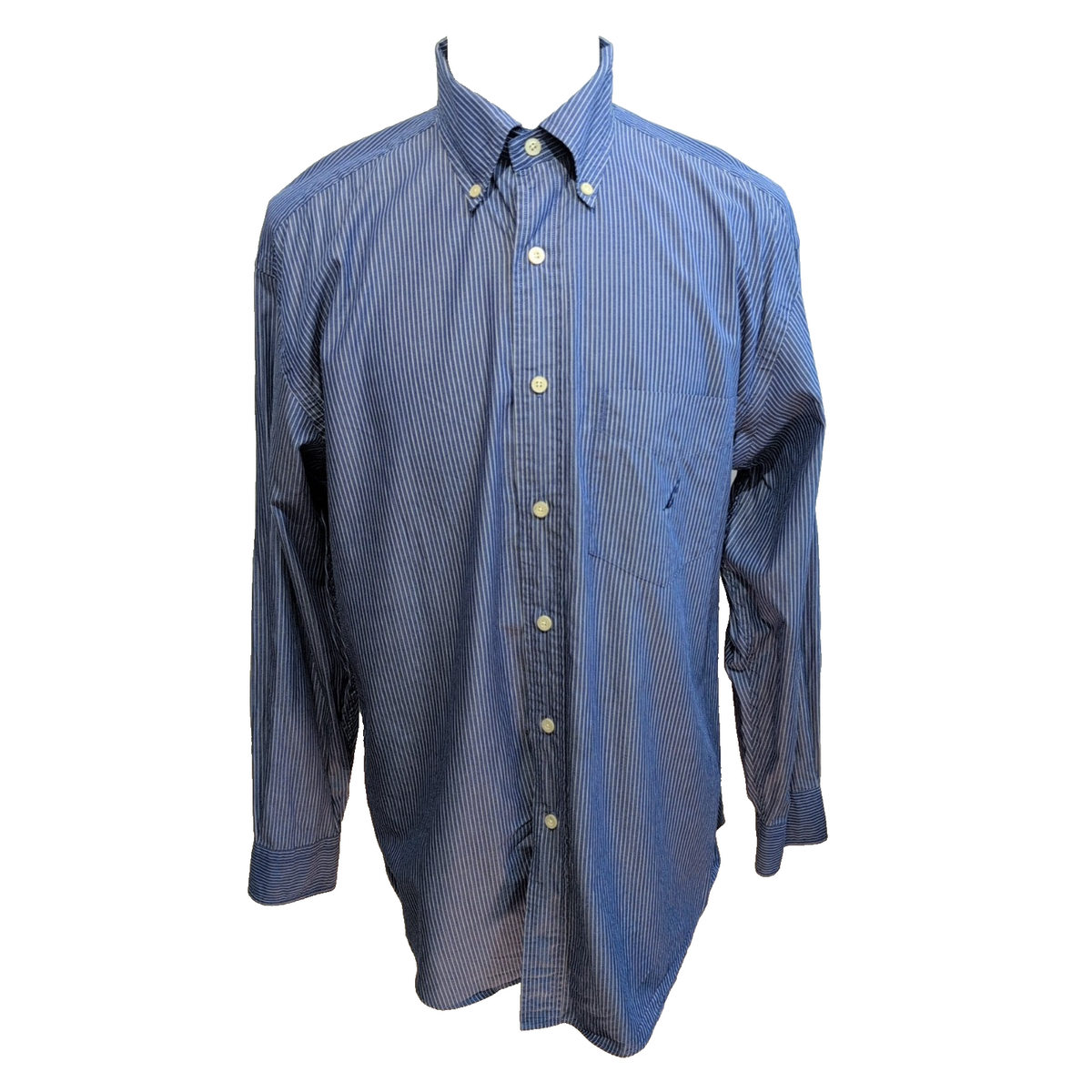 Chemise Nautica L Bleu Rayures Blanches Coton Logo Brodé Poche Mauritius