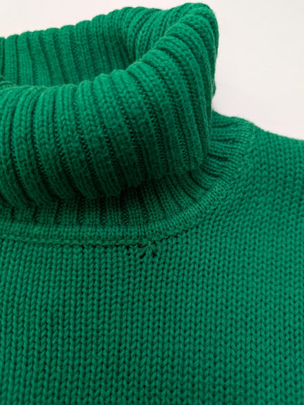 Pull Col Roulé Ralph Lauren Vert 100% Coton Logo Marron - Taille S