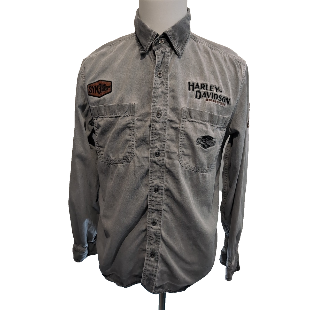 Chemise Harley Davidson M Grise Vintage Brodée Dos Manches Longues Coton