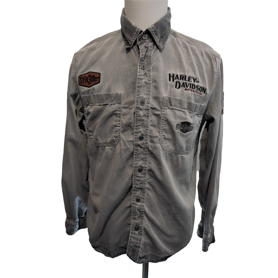Chemise Harley Davidson M Grise Vintage Brodée Dos Manches Longues Coton