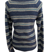 Pull KAPPA Laine Bleu et Vert à Rayures Motifs Hiver Femme Taille L