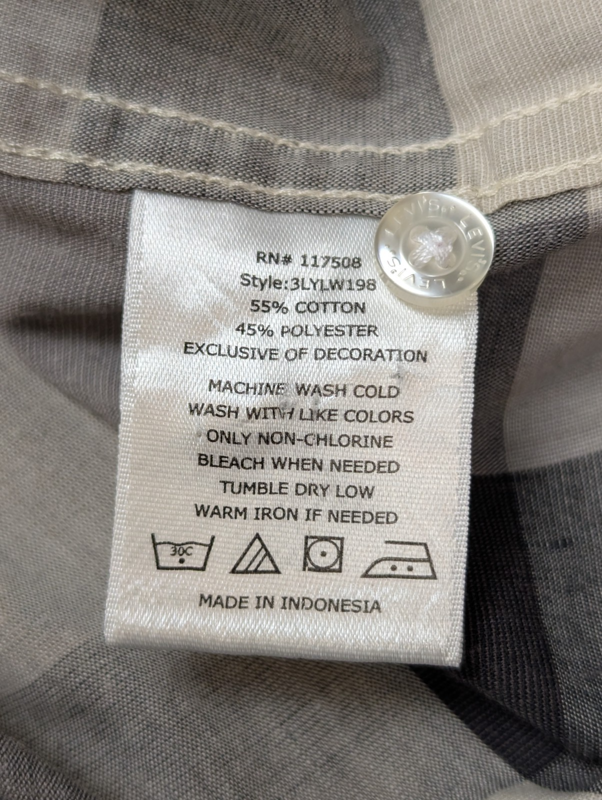 Chemise Levi's Western Carreaux Crème et Noir - Pressions Translucides - T.L