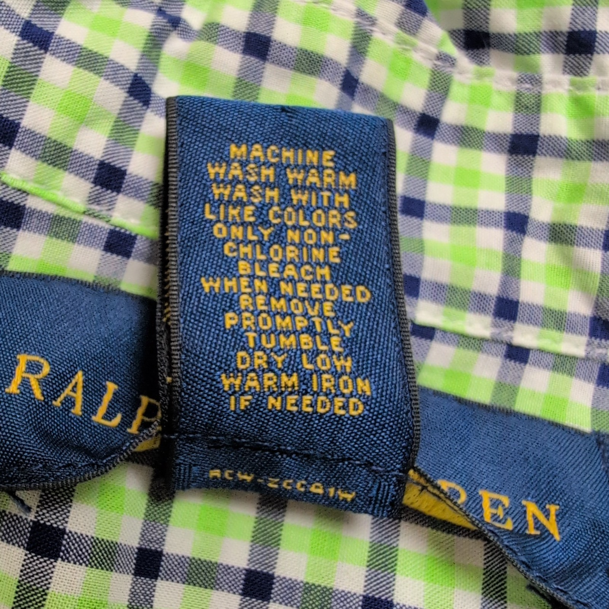 Chemise Ralph Lauren Enfant XL 18-20 Vert Bleu Carreaux Shirt Button Down