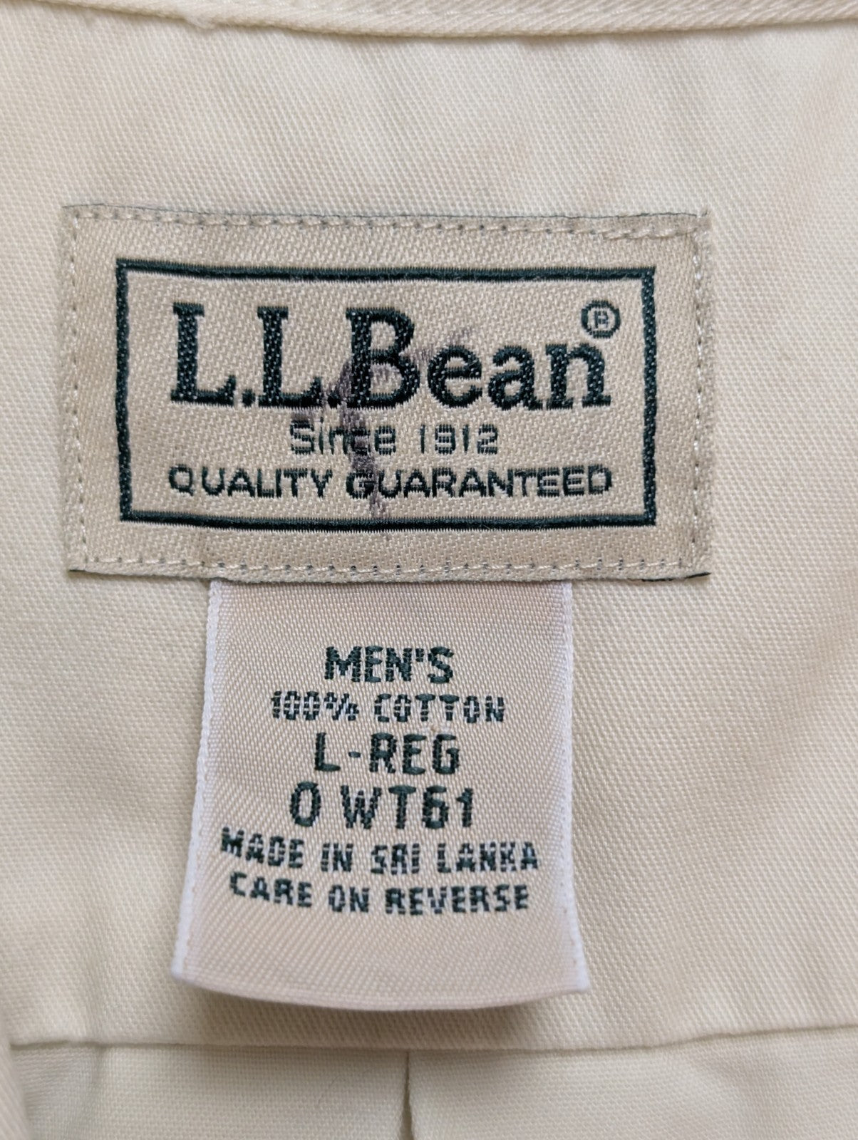 Chemise manches courtes L.L. Bean crème uni Vintage Homme taille L