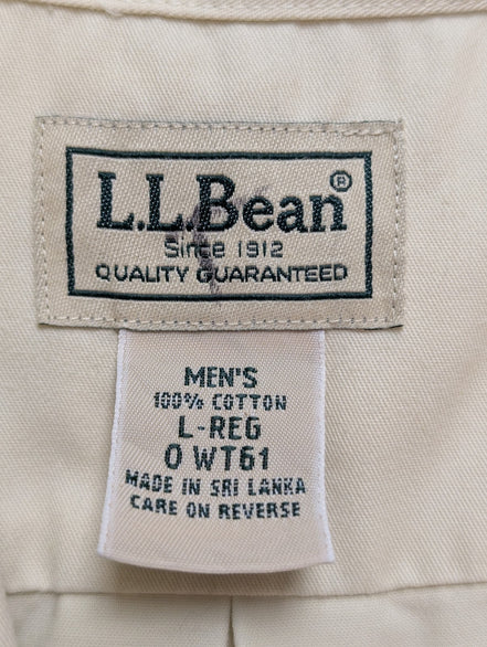 Chemise manches courtes L.L. Bean crème uni Vintage Homme taille L