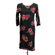 Robe Dancing Leopard T.XS Noire Fleurie Roses Manches 3/4 NEA