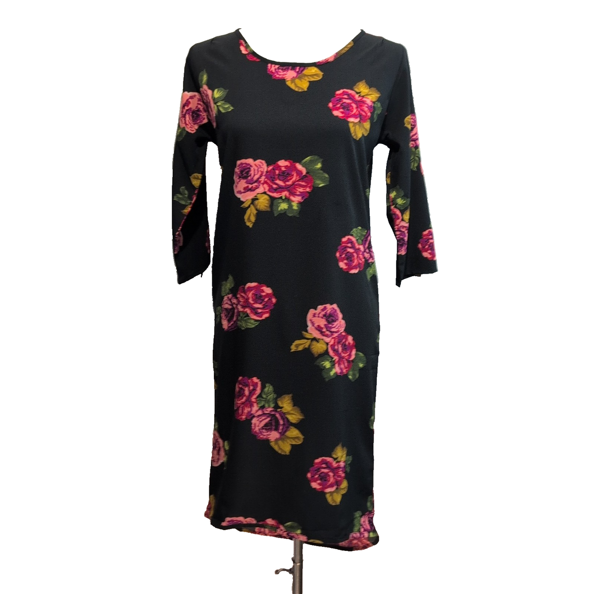 Robe Dancing Leopard T.XS Noire Fleurie Roses Manches 3/4 NEA