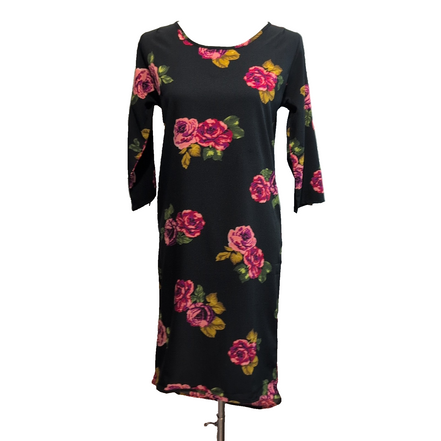 Robe Dancing Leopard T.XS Noire Fleurie Roses Manches 3/4 NEA