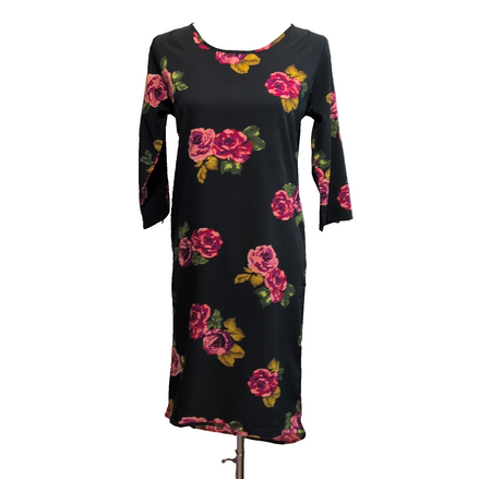Robe Dancing Leopard T.XS Noire Fleurie Roses Manches 3/4 NEA
