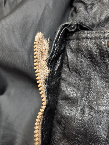 Vintage Leather Bomber Jacket Patchwork Black XL Napoline Coat Veste |48c