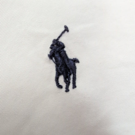 Chemise Ralph Lauren L blanc uni manches courtes logo bleu marine coton