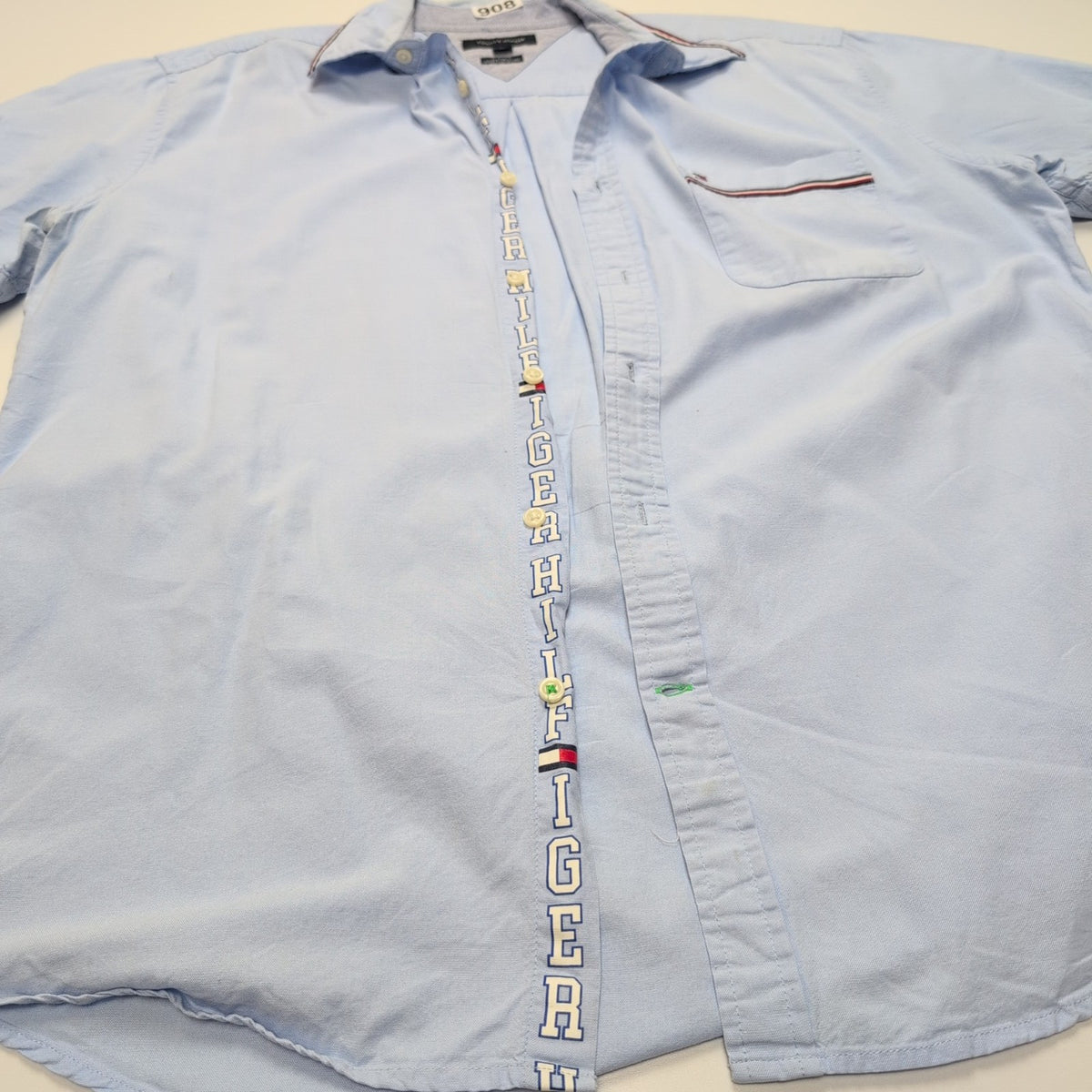 Chemise Tommy Hilfiger Bleu Clair Manches Courtes 1 Poche Taille XL
