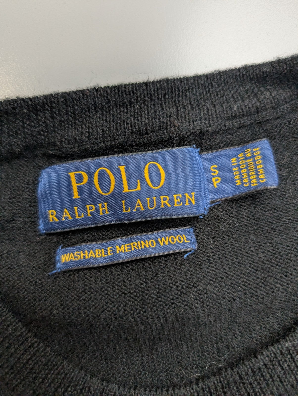 Pull Polo Ralph Lauren Laine Mérinos Noir Col Rond Taille S Logo Gris | 546WSR
