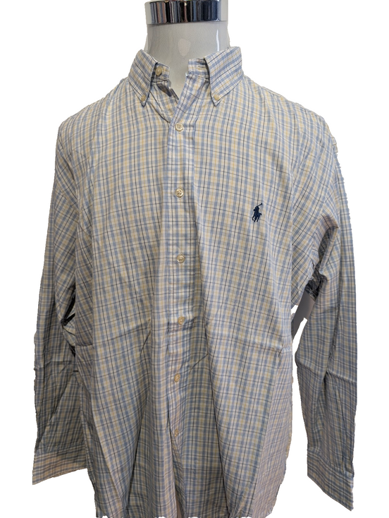 Chemise Polo Ralph Lauren Shirt Yarmouth XL XXL Pinpoint Oxford Jaune Bleu 