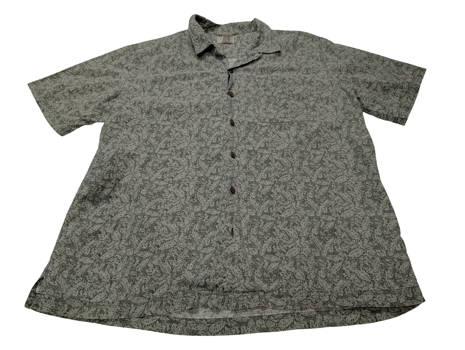 Chemise hawaïenne L.L.Bean vert kaki manches courtes taille L #666 hawaienne