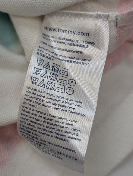 Pull Col V Tommy Hilfiger à rayures Rose Bleu Blanc Femme - Taille XS