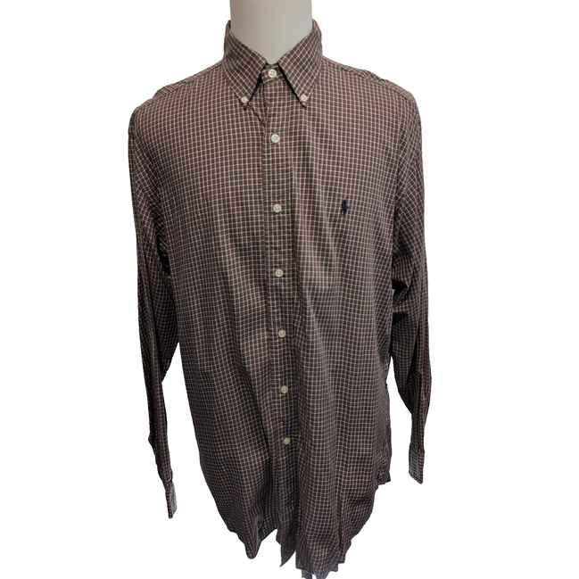 Chemise Ralph Lauren L kaki Carreaux Shirt Button Down Coton Logo Violet
