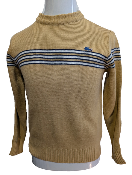 Pull Vintage IZOD Lacoste Enfant 18 (XL) beige rayures bleu acrylique logo brodé