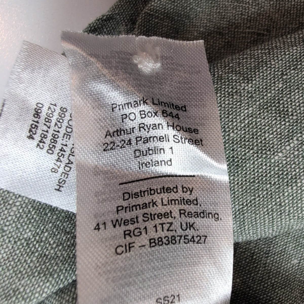 Chemise Primark 100% Lin Vert Kaki Clair Manches Courtes Taille M