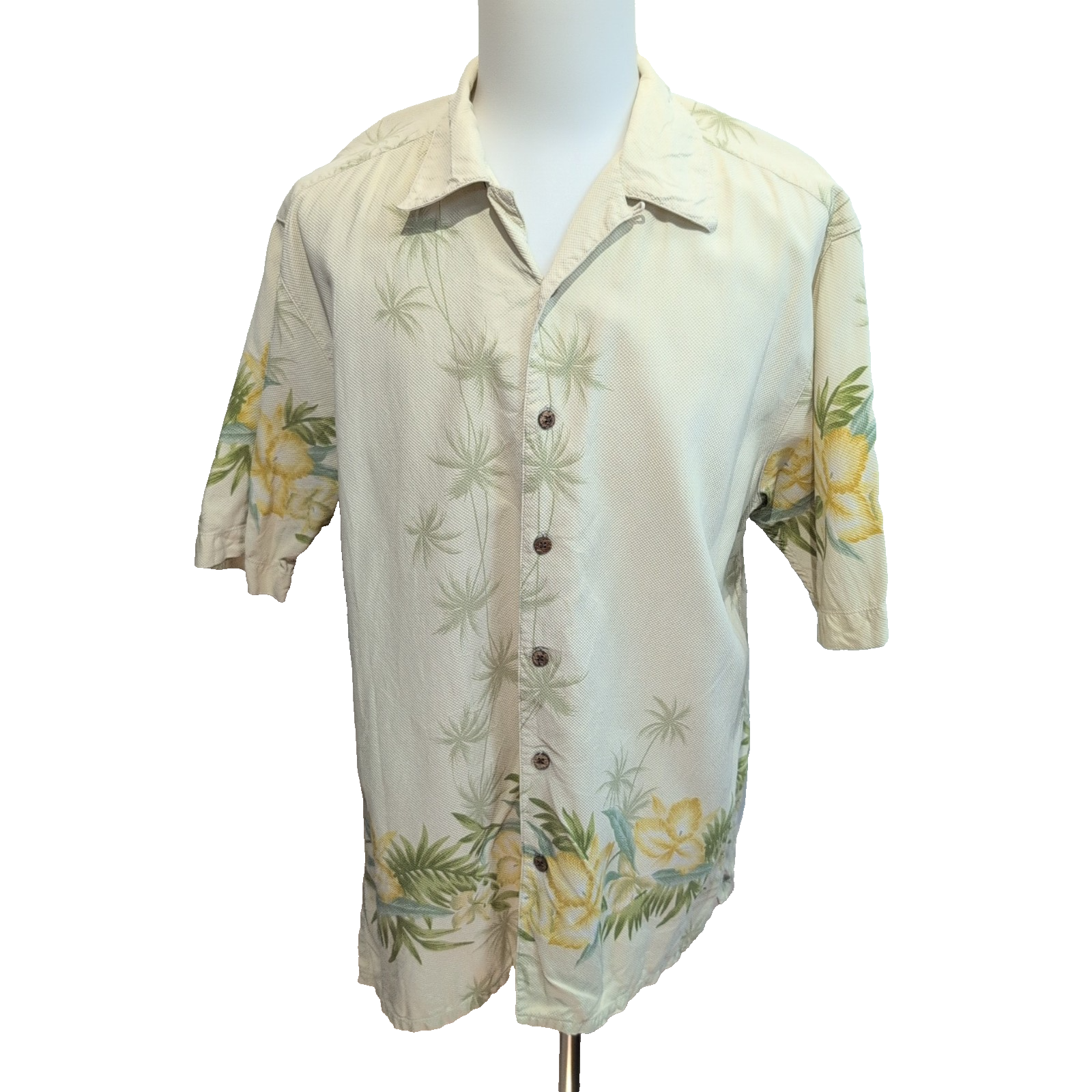 Chemise Hawaïenne Visitor Soie Blanc Cassé Floral Palmier XL