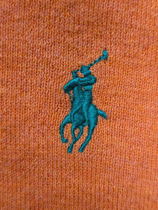 Pull Polo Ralph Lauren Orange Logo Vert - 100% Coton Pima - Taille S - NEUF