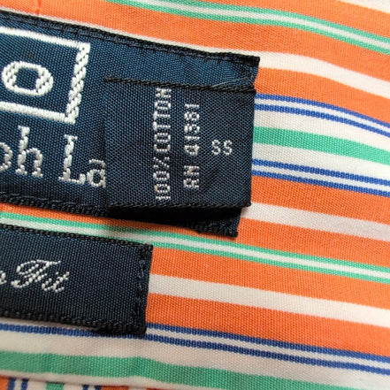Chemise Ralph Lauren XL Rayures Orange Bleu Vert Logo Bleu Coton