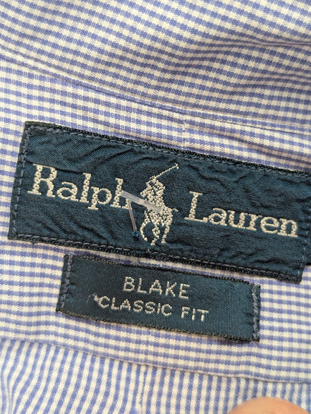 Chemise Polo Ralph Lauren Shirt Blake L XL Vichy Bleu Logo Noir Button Down