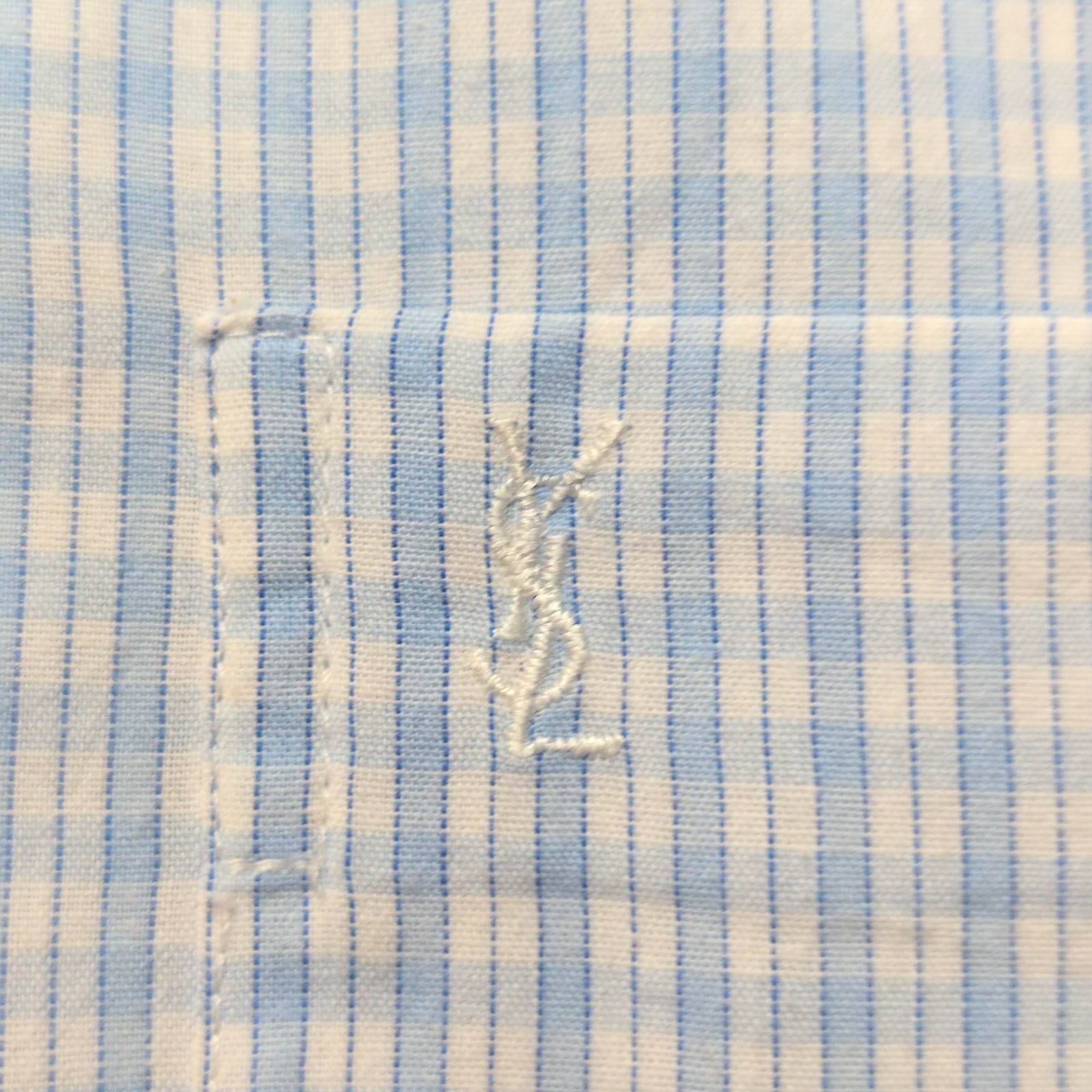 Chemise YVES SAINT LAURENT Bleu Carreaux XL Logo Brodé Manches Courtes