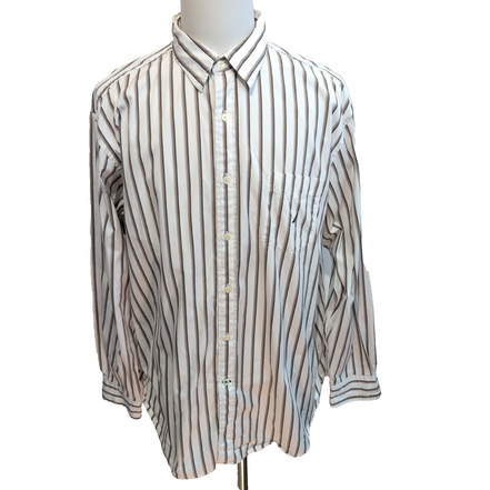 Chemise Nautica XL Rayures Blanc Noir Marron 100% Coton Poche manches longues