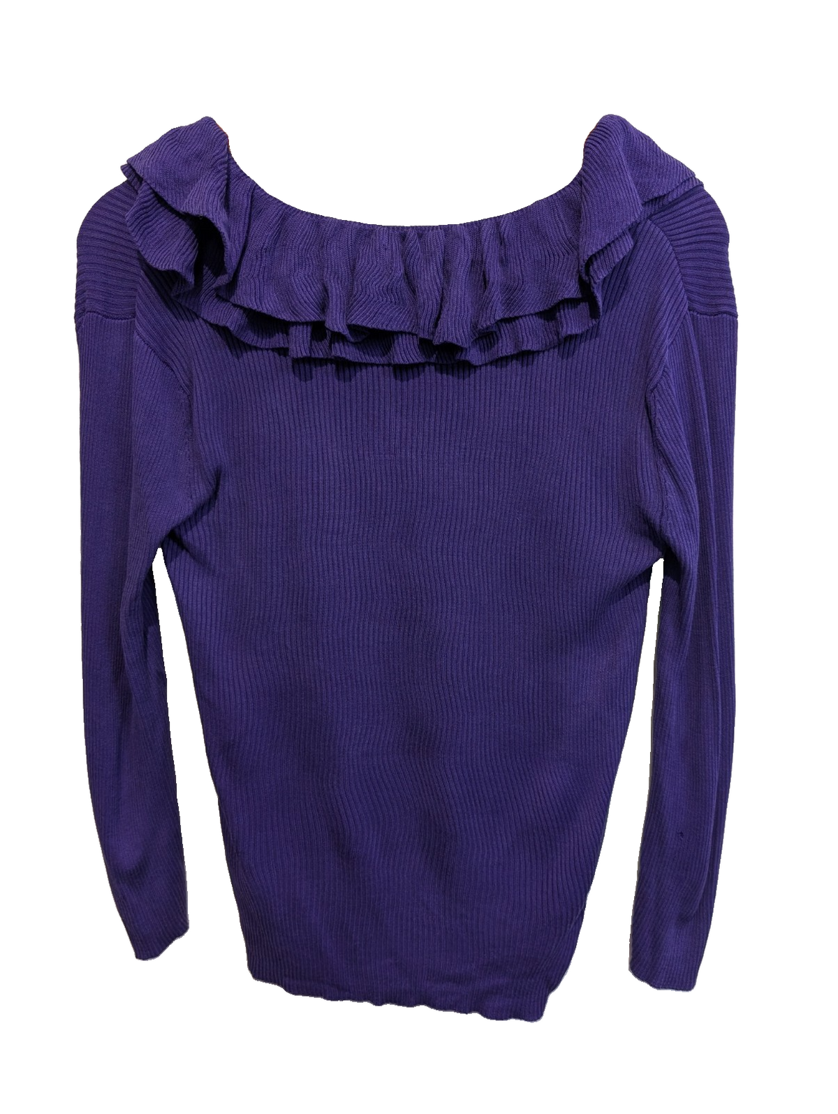 Pull LAUREN Ralph Lauren S violet 100% soie col à volants maille côtelée