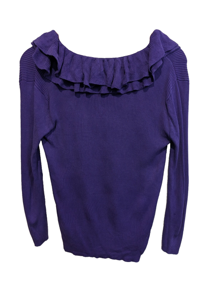 Pull LAUREN Ralph Lauren S violet 100% soie col à volants maille côtelée