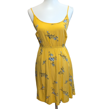 Robe D'Été  XS Jaune Fleurie Fines Bretelles Viscose