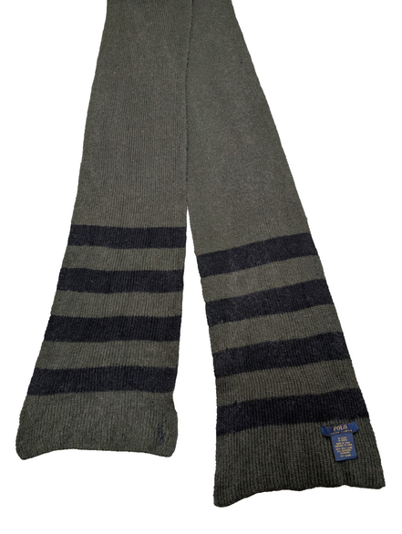 Écharpe Polo Ralph Lauren Longue 2m Kaki Rayures Noires Laine & Cachemire