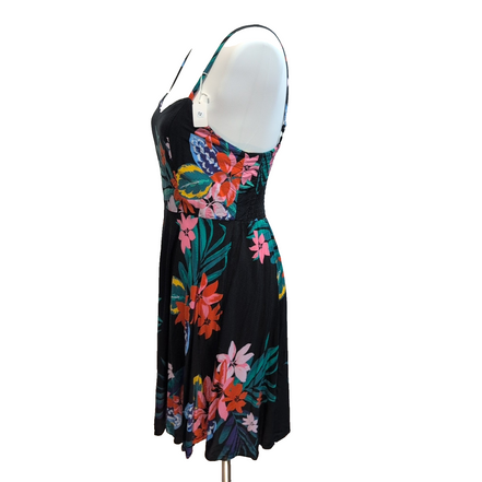 Robe d'été Tropicale Noire Fleurie Viscose Bretelles Réglables Taille M