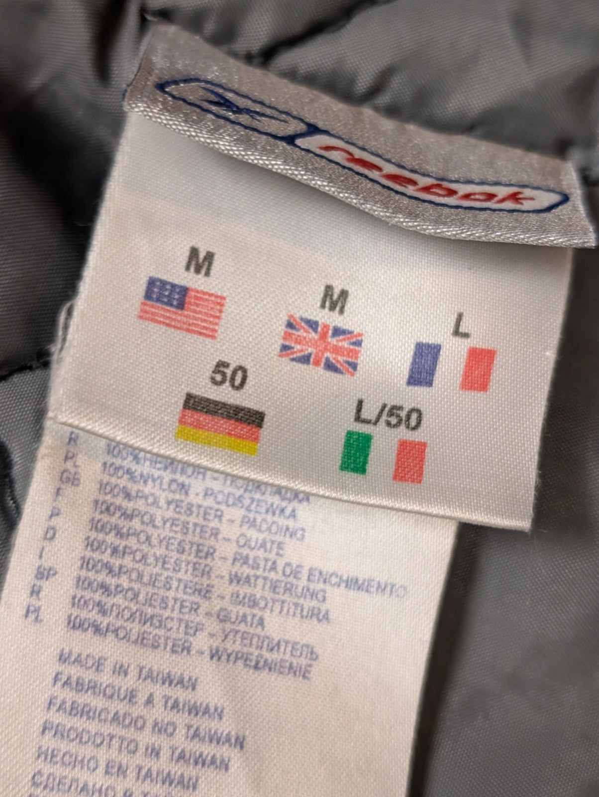 REEBOK Manteau Blouson Vintage Matelassé Noir Gris Capuche Col Taille L | 310BSR