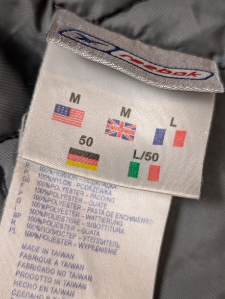 REEBOK Manteau Blouson Vintage Matelassé Noir Gris Capuche Col Taille L | 310BSR