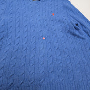 Pull Polo Ralph Lauren Torsadé Bleu Ciel Logo Orange 90% Mérinos / 10% Angora M