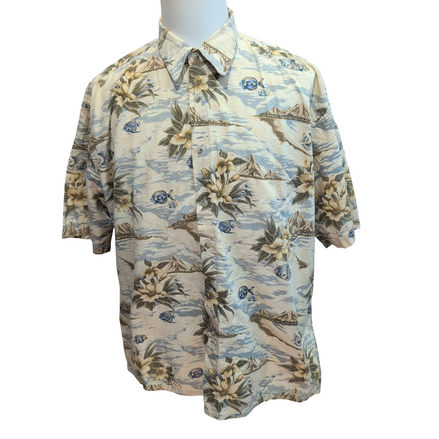 Chemise Hawaïenne Pierre Cardin XL Poissons Beige 100% Coton manches courtes
