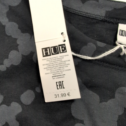 Robe HUE L Noire Motif Gris Manches Longues Douce Neuve Étiquette