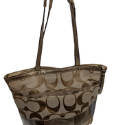 Sac Coach Signature Beige Jacquard Toile Cuir Épaule Cabas