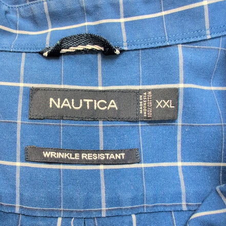 Nautica chemise bleu carreaux blancs logo brodé taille XXL 100% coton
