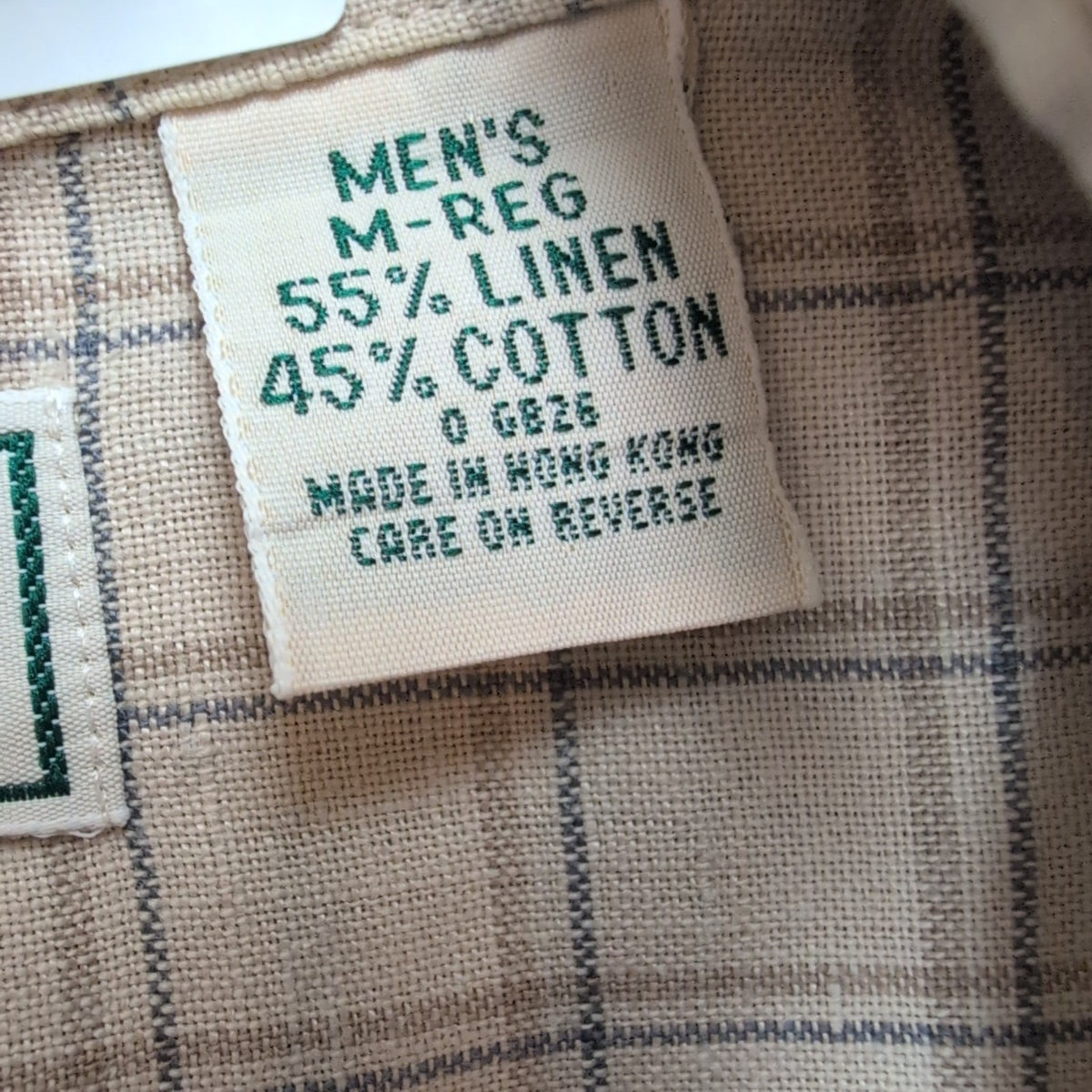 Chemise L.L. Bean Lin Coton Crème Carreaux Manches Courtes Taille M