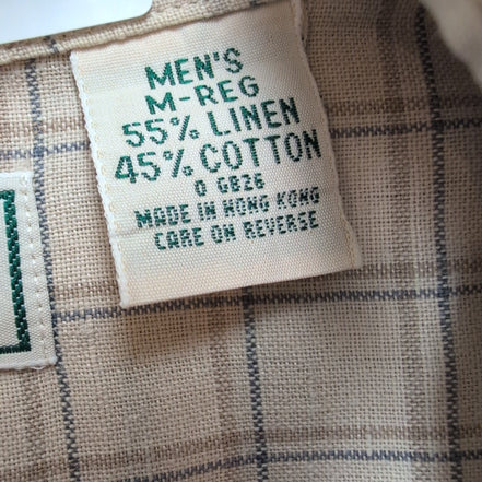 Chemise L.L. Bean Lin Coton Crème Carreaux Manches Courtes Taille M