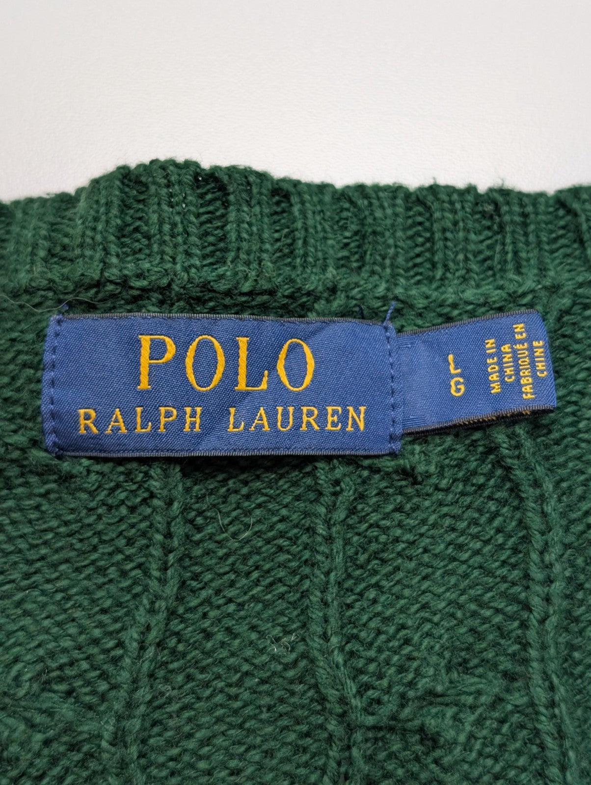 Pull POLO RALPH LAUREN Homme L Vert Torsadé Cable Knit Cotton Excellent État