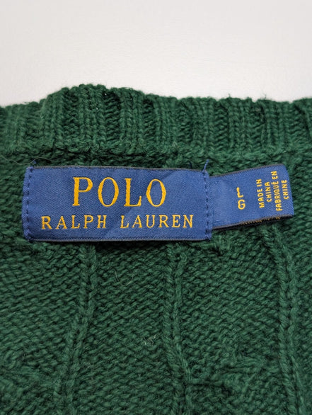 Pull POLO RALPH LAUREN Homme L Vert Torsadé Cable Knit Cotton Excellent État