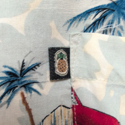 Chemise hawaïenne Pineapple Connection L bleue palmiers 100% rayonne