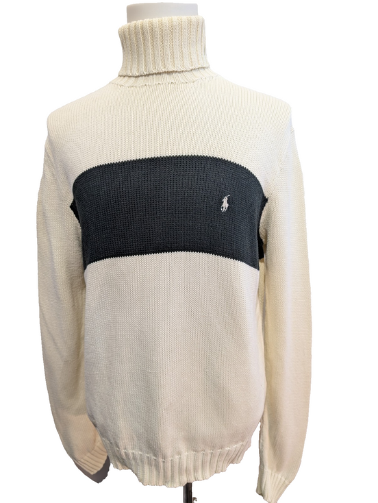 Pull Col Roulé Polo Ralph Lauren Blanc Crème Logo Blanc - Taille L