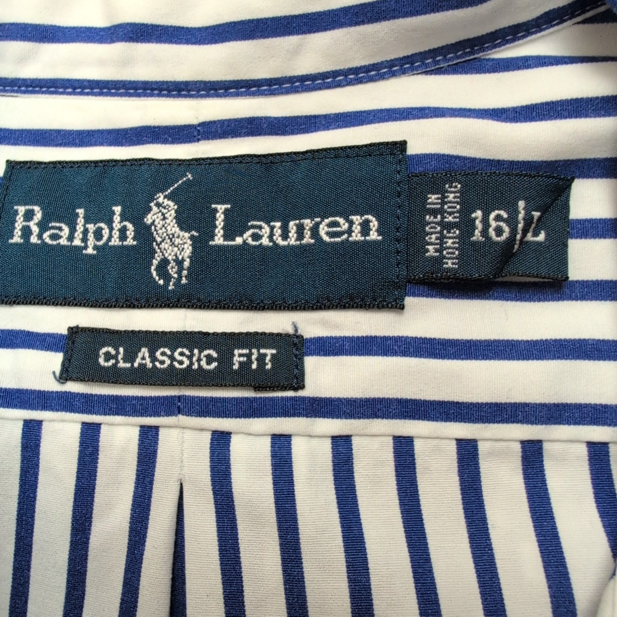 Chemise Ralph Lauren L Classic Fit Bleue Rayures Made in Hong Kong Sans Logo