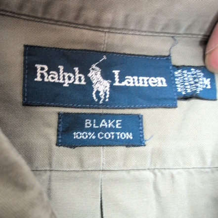 Chemise Ralph Lauren Blake M Kaki Vintage Logo Brodé Made in USA Coton