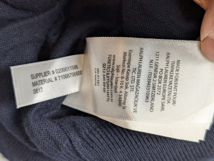 Pull Polo Ralph Lauren Bleu Marine Logo Bleu - 100% Coton Pima - Taille S - NEUF